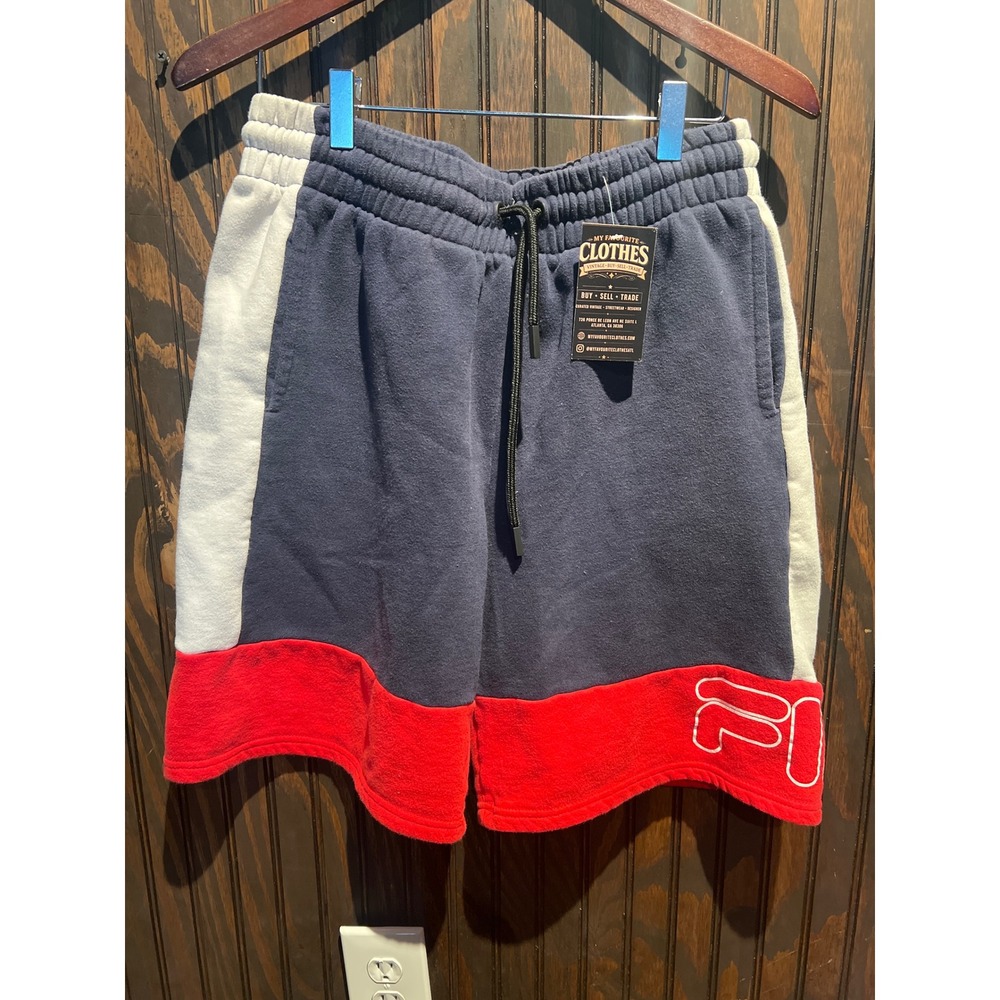 Fila Mens Fleece Shorts Navy White Red Colorblock Drawstring Logo Size Medium
